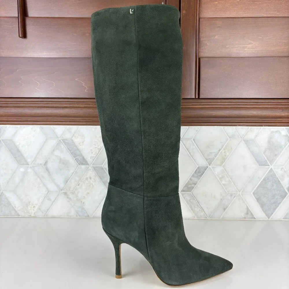 8.5 Larroude Kate Military Green Stiletto Tall Heel Pointed Toe Knee High Boot